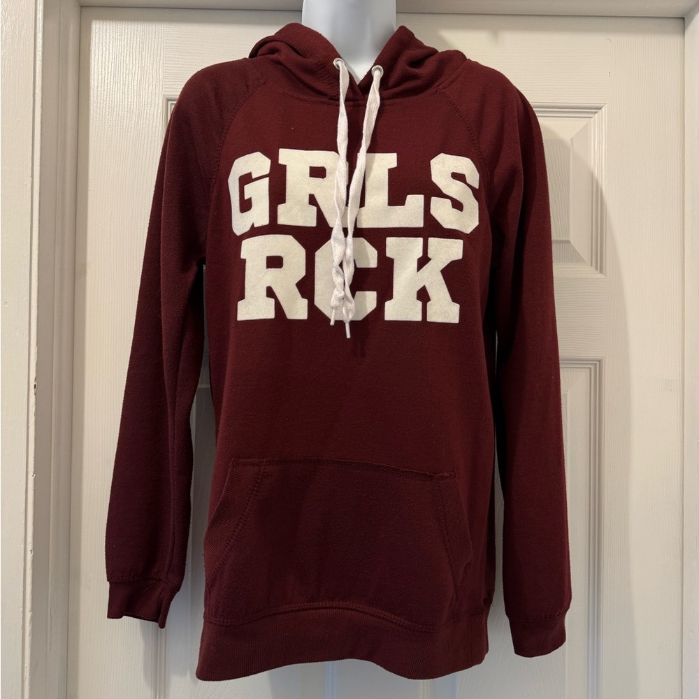 Maroon Hoodie with White 'GRLS RCK' Print